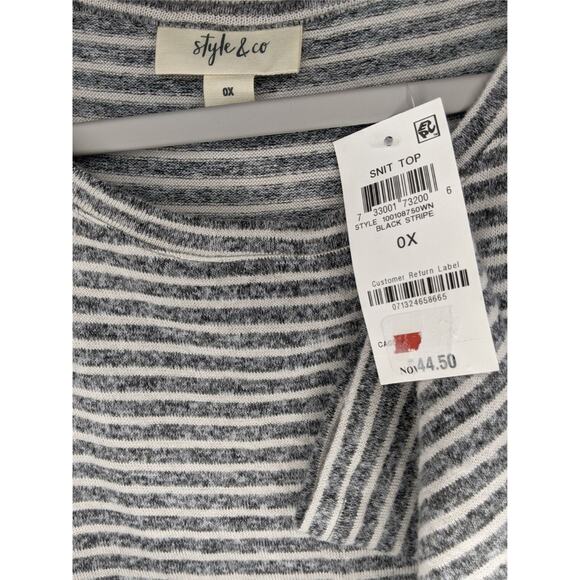 Style & Co Hannah Striped Top Black Stripe 0X Scoop Lightweight Comfortable Snit - Picture 8 of 9